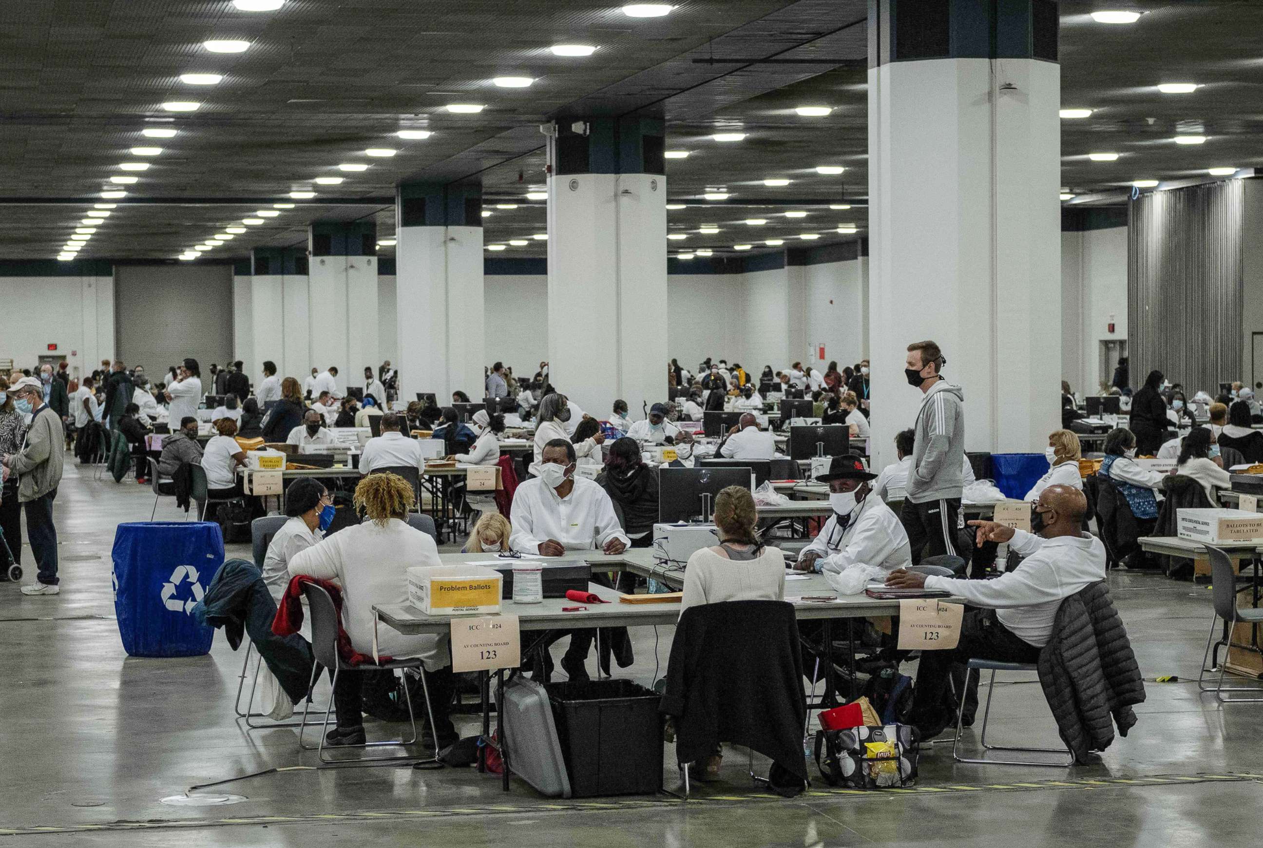 PHOTO: Election ballots are counted at the TCF Center in Detroit, Nov. 4, 2020.