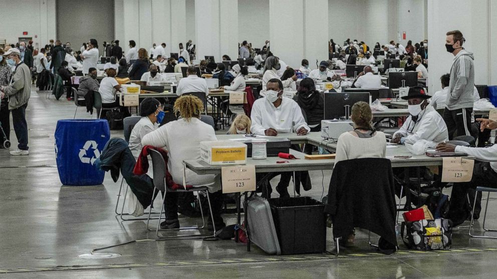 PHOTO: Election ballots are counted at the TCF Center in Detroit, Nov. 4, 2020.