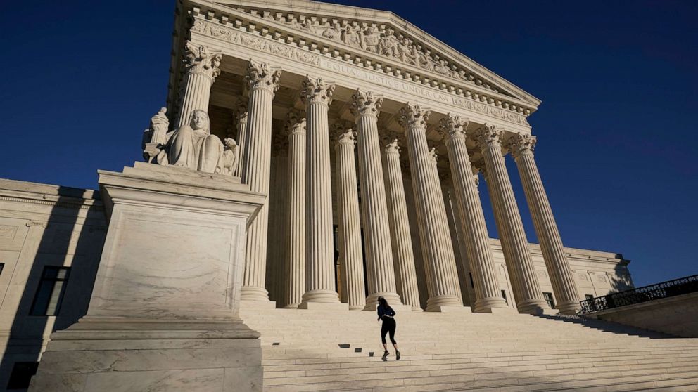 PHOTO: A person climbs the steps of the Supreme Court in Washington, Wednesday, Nov. 4, 2020.