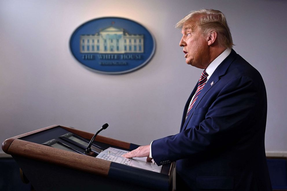 PHOTO: President Donald Trump speaks in the Brady Briefing Room at the White House in Washington, Nov. 5, 2020.