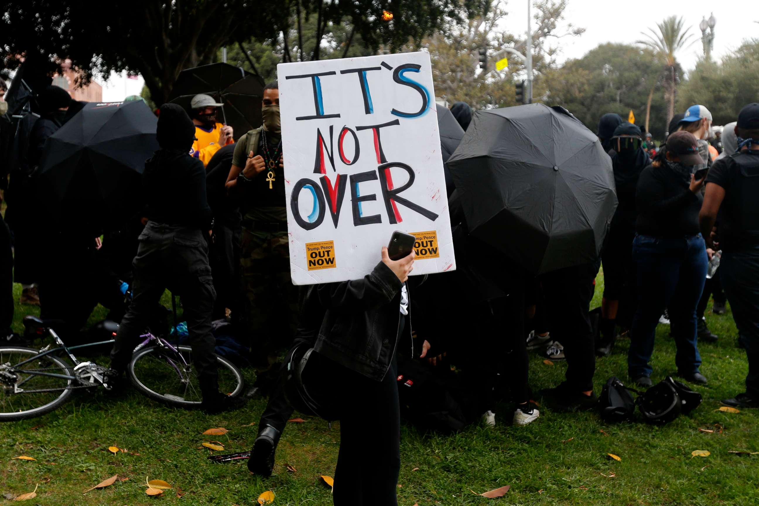 PHOTO: People protest after the Nov. 3 elections, Friday, Nov. 6, 2020, in Los Angeles.