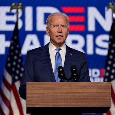 PHOTO: Democratic presidential candidate former Vice President Joe Biden speaks Friday, Nov. 6, 2020, in Wilmington, Del.