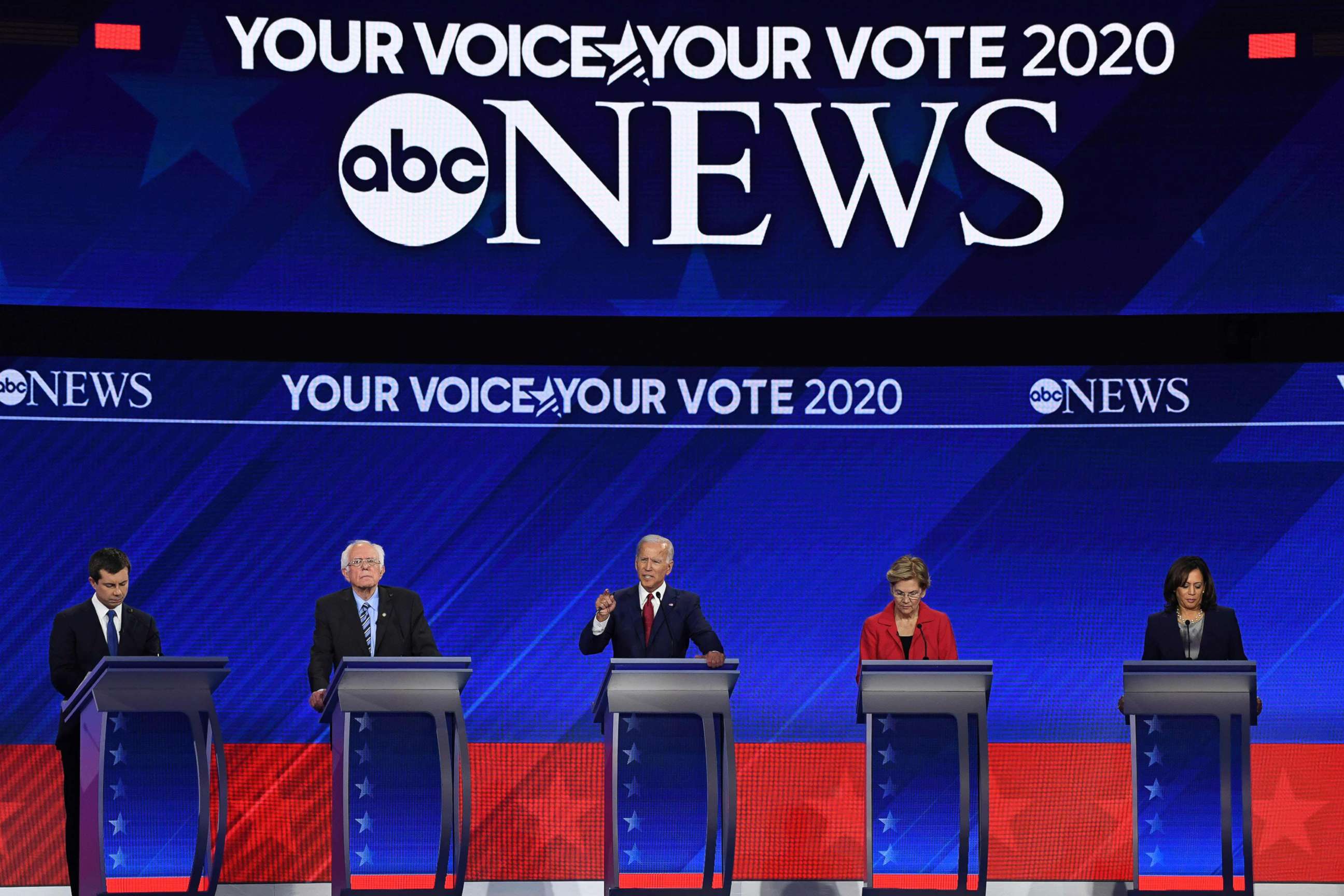 PHOTO: Democratic presidential hopefuls speak during the third Democratic primary debate of the 2020 presidential campaign season hosted by ABC News in partnership with Univision at Texas Southern University in Houston, Tx. on Sept. 12, 2019.
