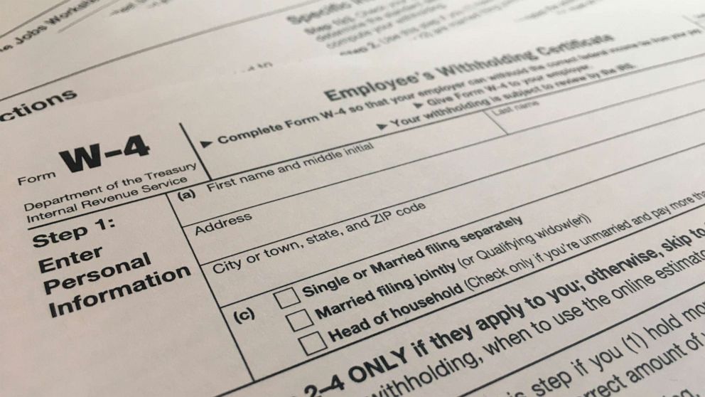 PHOTO: A copy of the 2020 W-4 tax form is pictured in New York, Feb. 5, 2020.