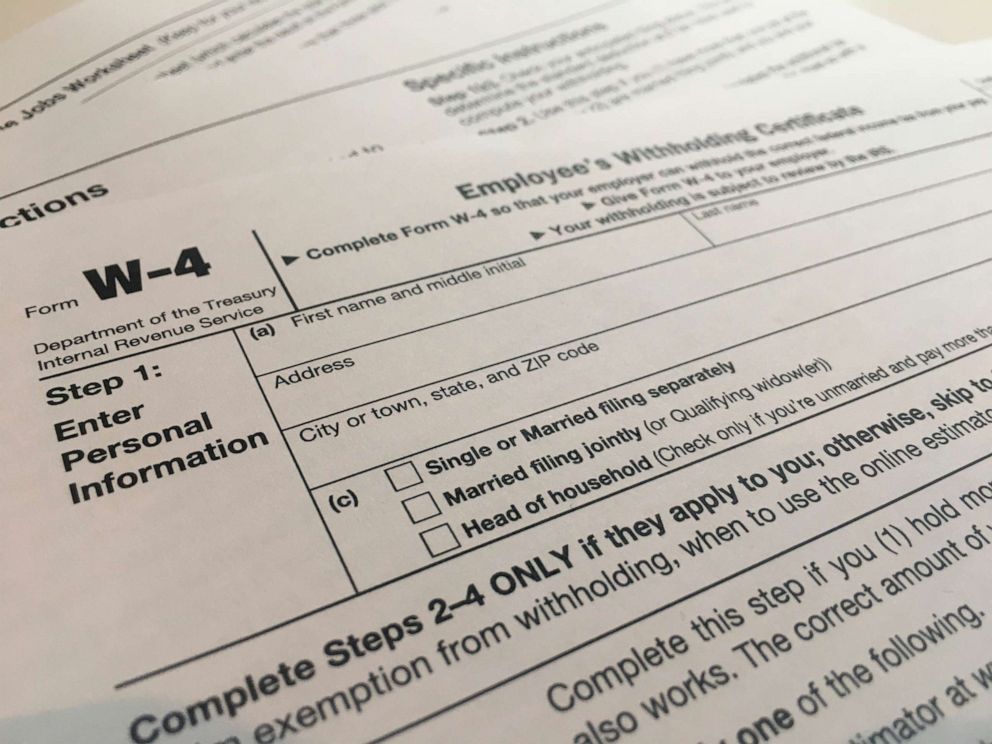 PHOTO: A copy of the 2020 W-4 tax form is pictured in New York, Feb. 5, 2020.