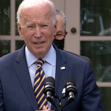 President Joe Biden was joined in the Rose Garden by members of Congress and Vice President Kamala Harris to address passage of the COVID-19 relief bill.