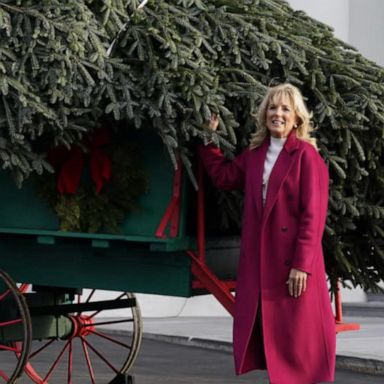 PHOTO: First lady Jill Biden kicked off the holiday season in the nation's capital on Monday by accepting delivery of the official White House Christmas tree.