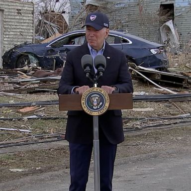 President Joe Biden surveyed storm damage in Kentucky and met with families in neighborhoods ravaged by the deadly tornadoes.