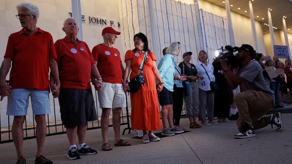 Protesters form human chain at Kennedy Center against Trump