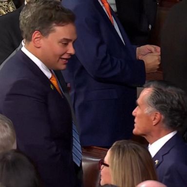 PHOTO: Mitt Romney and George Santos got into a verbal altercation at Biden's State of the Union address on Tuesday night.