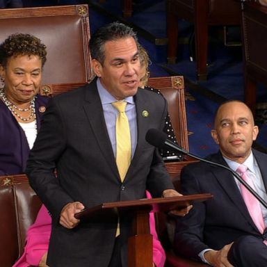 Rep. Pete Aguilar, the No. 3 House Democrat, introduced House Minority Leader Hakeem Jeffries as House Democrats' speaker nominee.