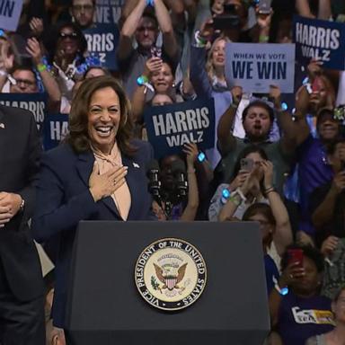 VIDEO: Kamala Harris and Tim Walz take the stage at 1st joint campaign rally