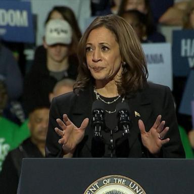 During a Monday campaign rally, Harris deployed a new show-and-tell approach to lambasting former President Donald Trump.