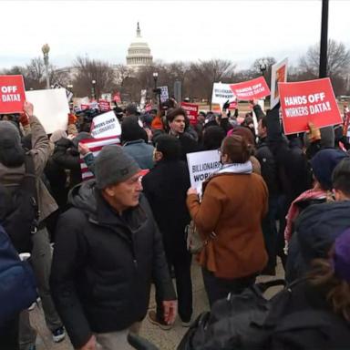 VIDEO: Democrats protest DOGE outside Department of Labor in Washington DC