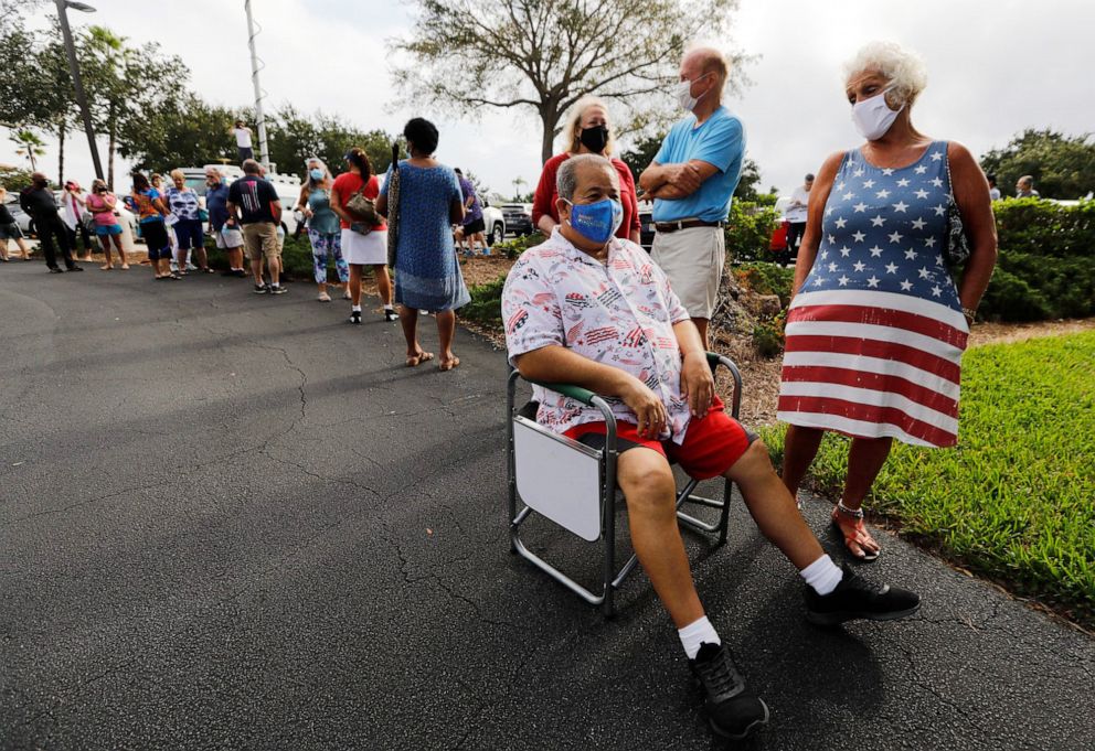 PHOTO: Long lines awaited residents as early in-person voting started on Oct. 19, 2020, in Cape Coral, Fla.