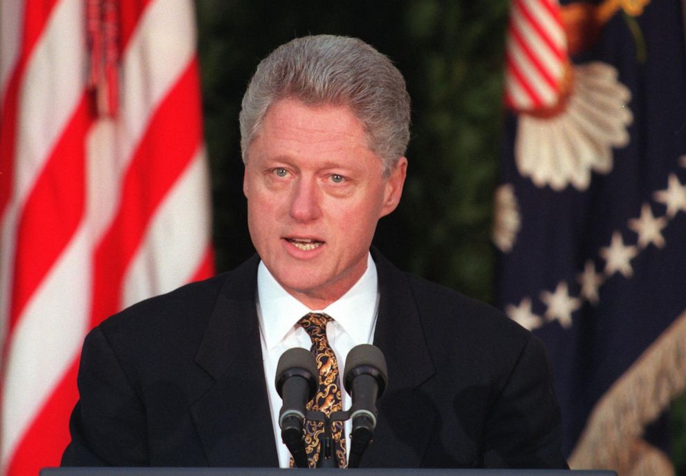 PHOTO: President Bill Clinton addresses the nation from the Rose Garden of the White House, Dec. 11, 1998.