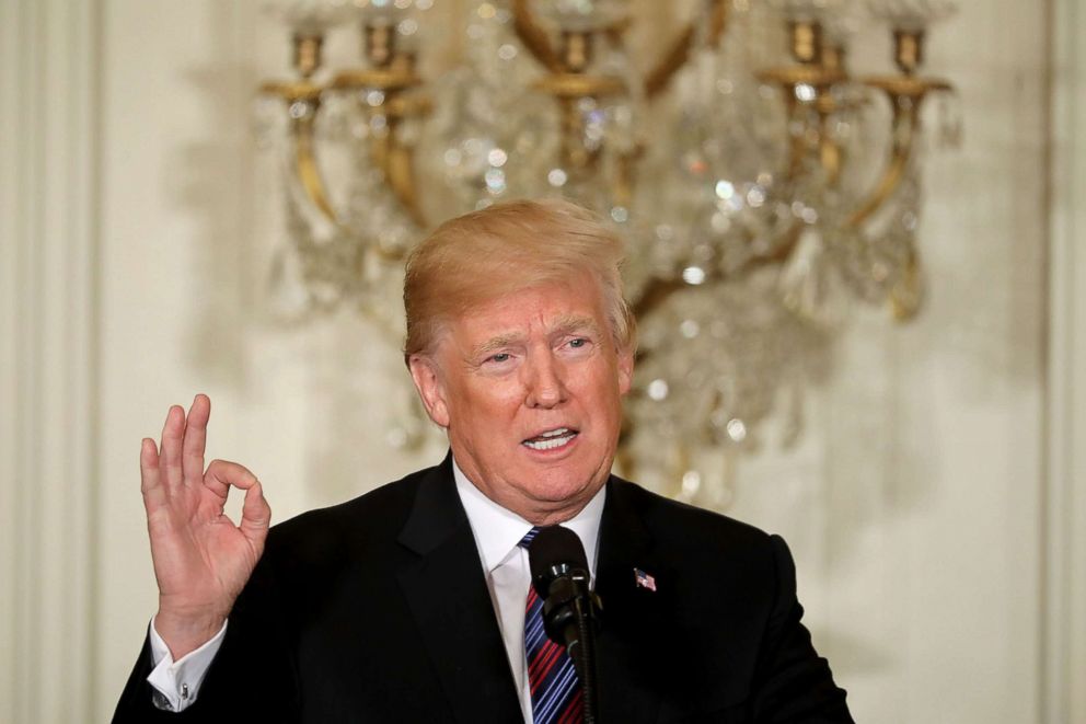 PHOTO: President Donald Trump speaks during a news conference in the East Room of the White House, April 3, 2018.