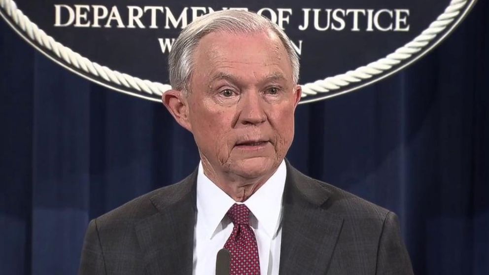 PHOTO: Attorney General Jeff Sessions speaks at the Justice Department in Washington, March 2, 2017.