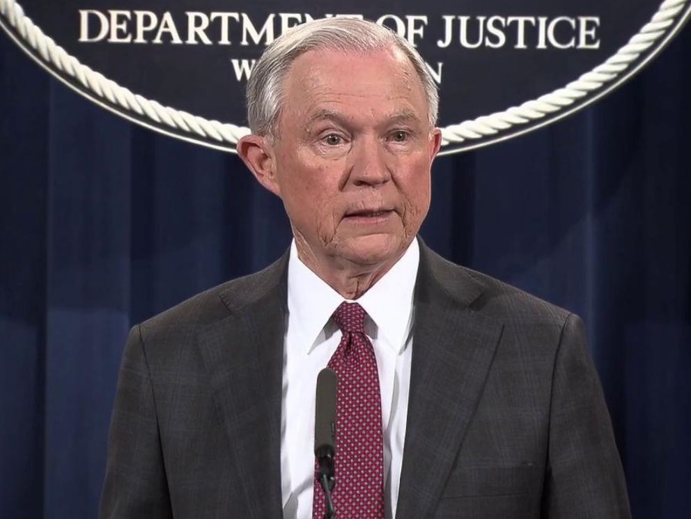PHOTO: Attorney General Jeff Sessions speaks at the Justice Department in Washington, March 2, 2017.
