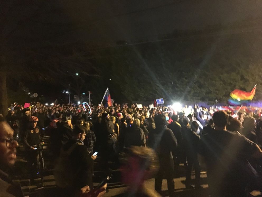 PHOTO: LGBTQ activists and supporters protest in front of Vice President-elect Mike Pence in front of his temporary Washington home, Jan. 18, 2016.