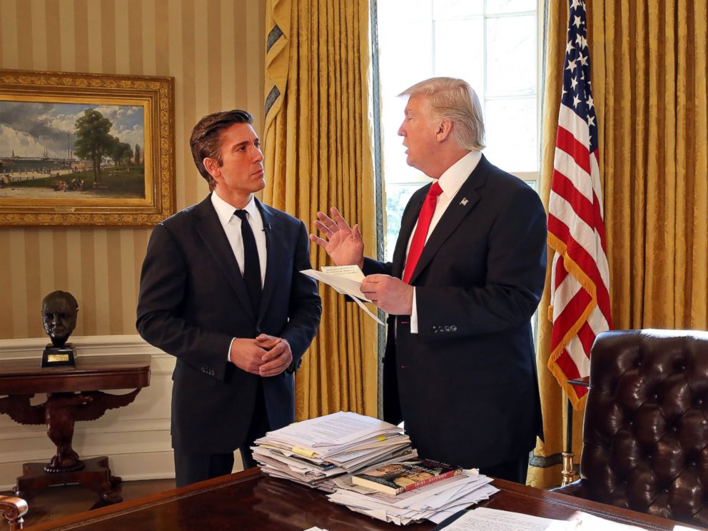 PHOTO: ABC News' David Muir talks to President Donald Trump at the White House in Washington.