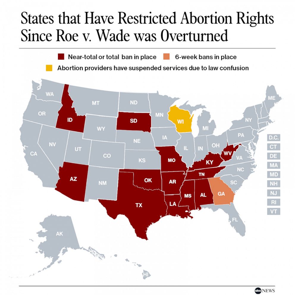 PHOTO: States that Have Restricted Abortion Rights Since Roe v. Wade was Overturned