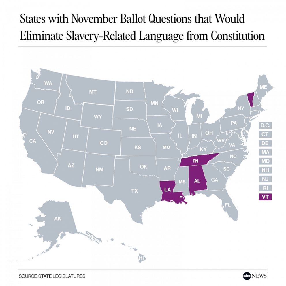 PHOTO: States with November Ballot Questions that Would Eliminate Slavery-Related Language from Constitution