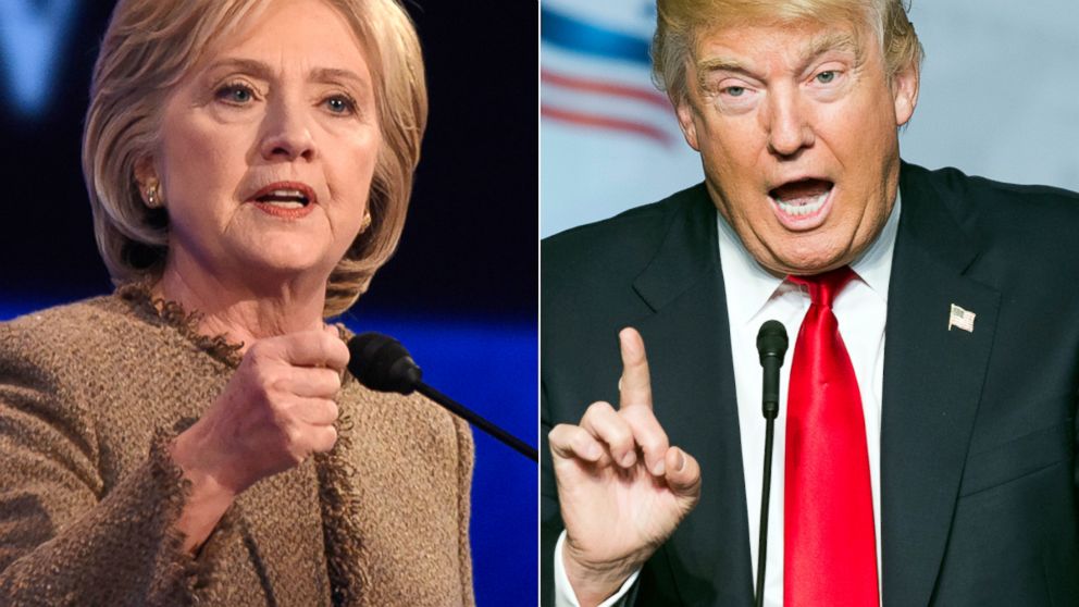 Hillary Clinton during the Democratic Presidential debate from St. Anselm College in Manchester, N.H., Dec. 19, 2015 | Republican presidential candidate Donald Trump addresses the Faith and Freedom Coalition's Road to Majority Conference, June 10, 2016, in Washington.
