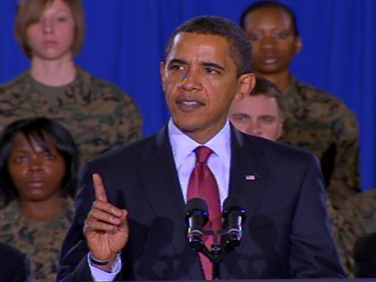 Video of Barack Obama talking about raising military pay during a speech at Camp Lejeune.