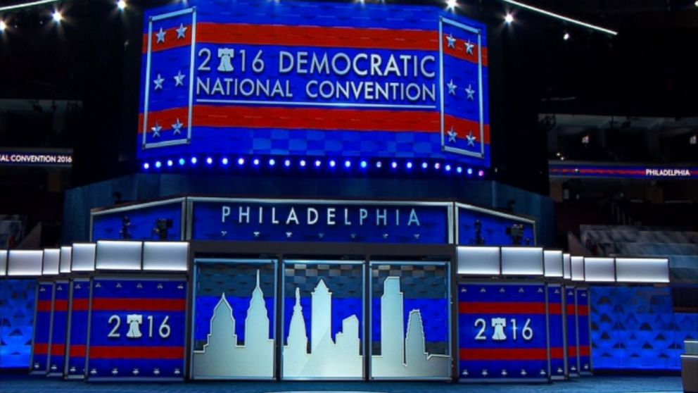 PHOTO: The DNC unveiled the stage and podium at the Wells Fargo Center in Philadelphia for the Democratic National Convention.