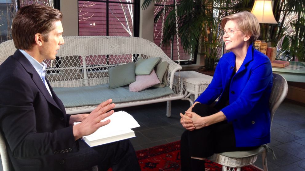PHOTO: ABC News' David Muir interviews Sen. Elizabeth Warren, D-Mass., at her Massachusetts home, April 17th, 2014.