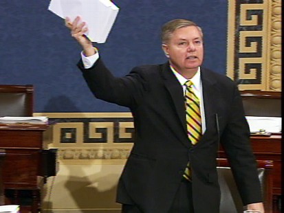 Video of Sen. Lindsay Graham and Sen. Barbara Boxer on the Senate floor during the stimulus debate.