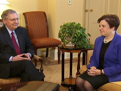 Video of Senator Mitch McConnell meeting with Elena Kagan on Capitol Hill.