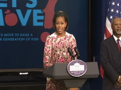 Video of Michelle Obama remarks on nutrition announcement.