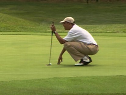 Video of President Obama golfing on vacation in Marthas Vineyard.