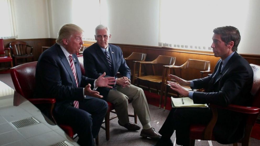PHOTO: Anchor David Muir conducted joint interviews with Hillary Clinton's running mate, Senator Tim Kaine, and with Republican presidential candidate Donald Trump, on Sept. 5, 2016. 