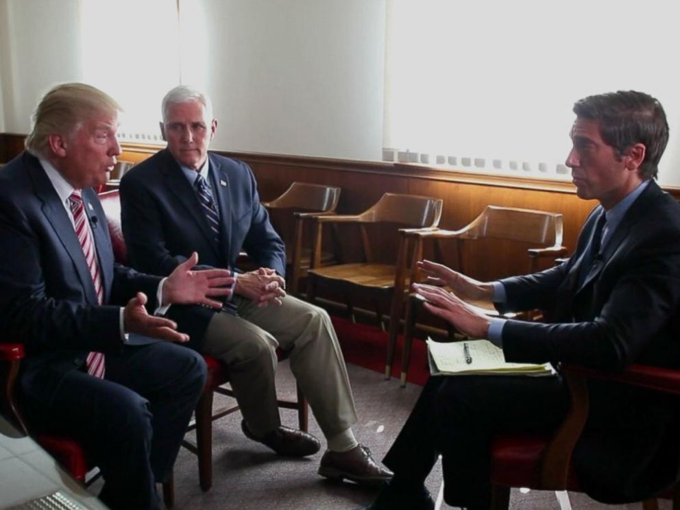 PHOTO: Anchor David Muir conducted joint interviews with Hillary Clintons running mate, Senator Tim Kaine, and with Republican presidential candidate Donald Trump, on Sept. 5, 2016.