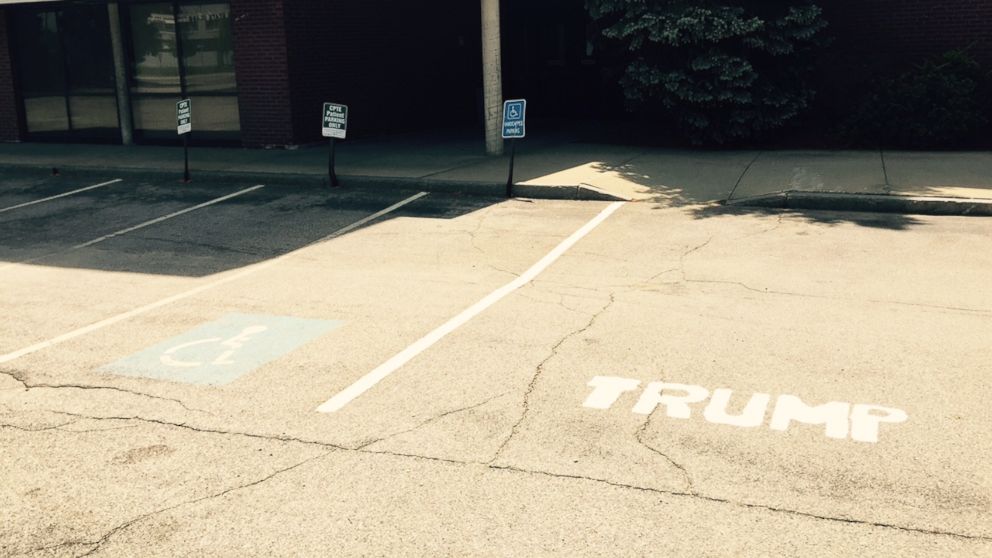 PHOTO: Three parking spaces in a Manchester, N.H. office space have already received the Trump treatment.