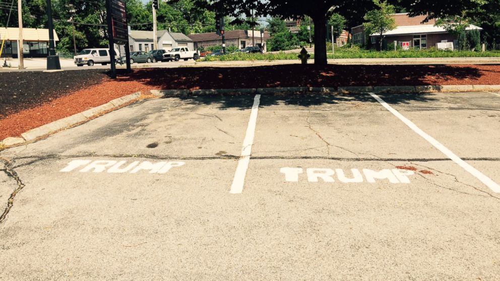 PHOTO: Three parking spaces in a Manchester, N.H. office space have already received the Trump treatment.