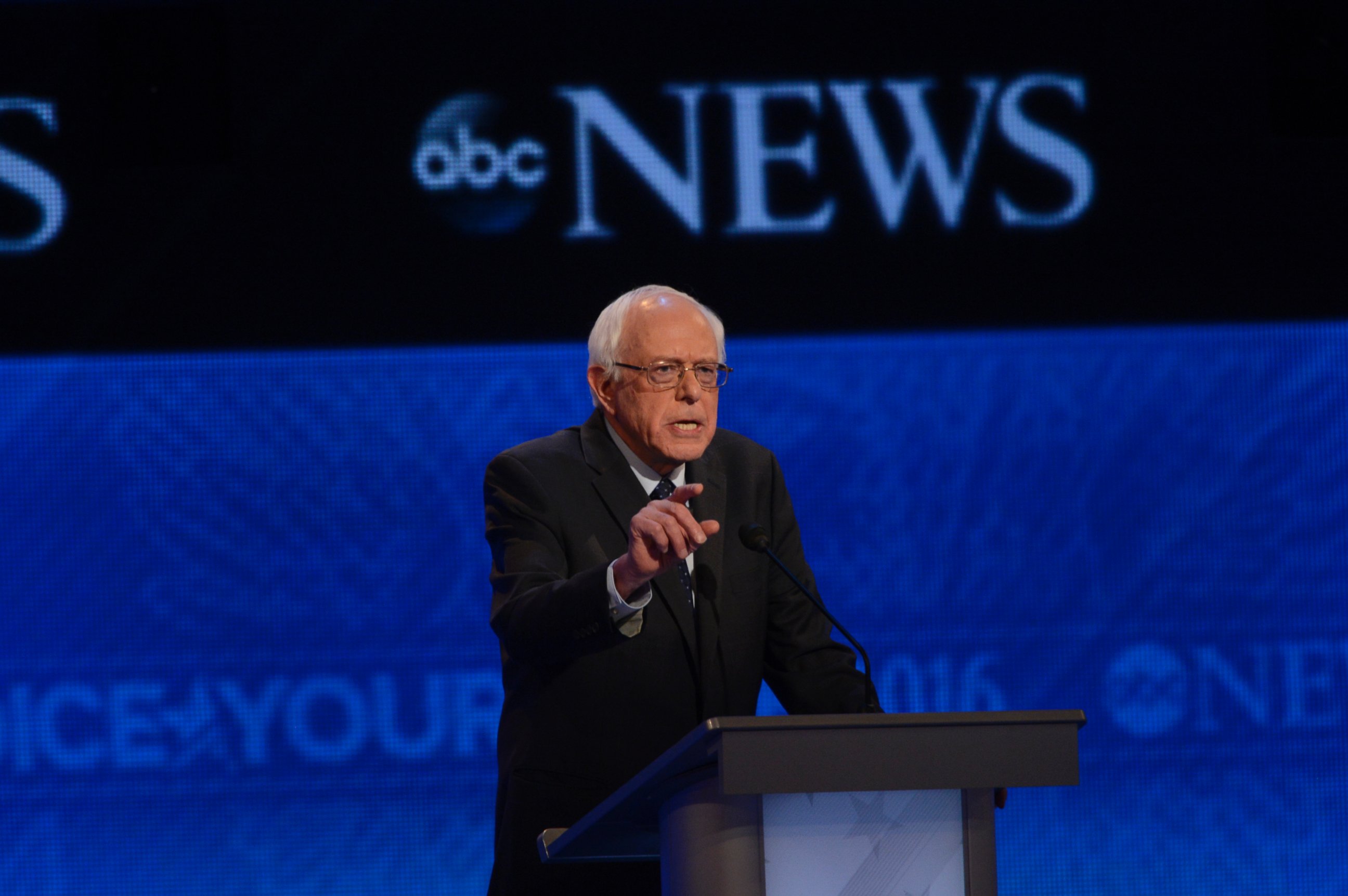 PHOTO: Sen. Bernie Sanders spoke at the Democratic Presidential debate at St. Anselm College in Manchester, NH.