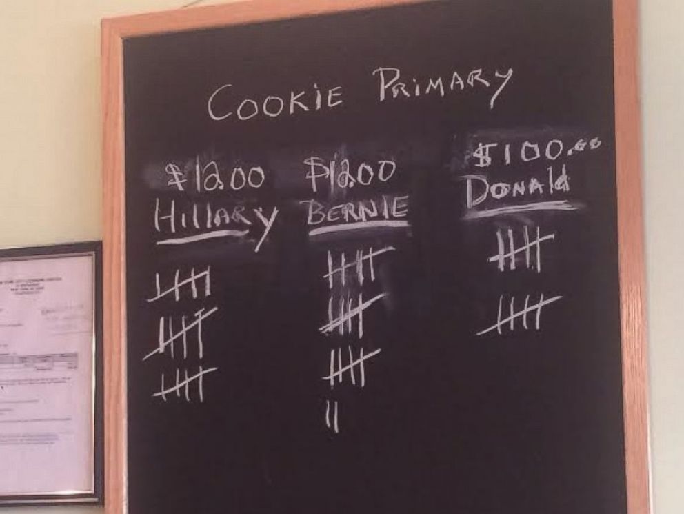 PHOTO: New York City bakery Cupcake Market sells hand painted, decorative cookies featuring 2016 candidates Hillary Clinton, Bernie Sanders and Donald Trump.