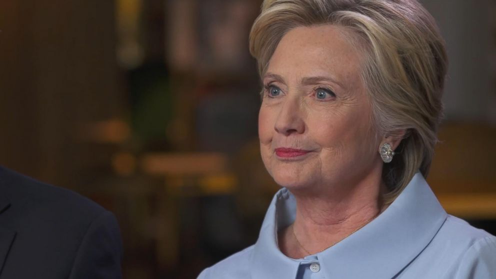 PHOTO: Democratic presidential nominee Hillary Clinton and vice presidential nominee Tim Kaine (not pictured) speak with ABC News' David Muir.