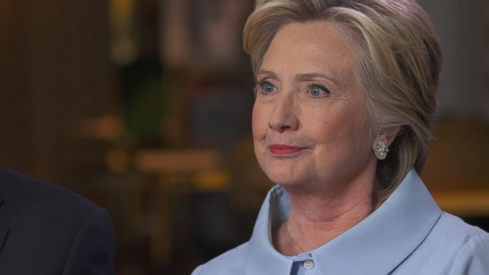 Democratic presidential nominee Hillary Clinton and vice presidential nominee Tim Kaine (not pictured) speak with ABC News' David Muir.