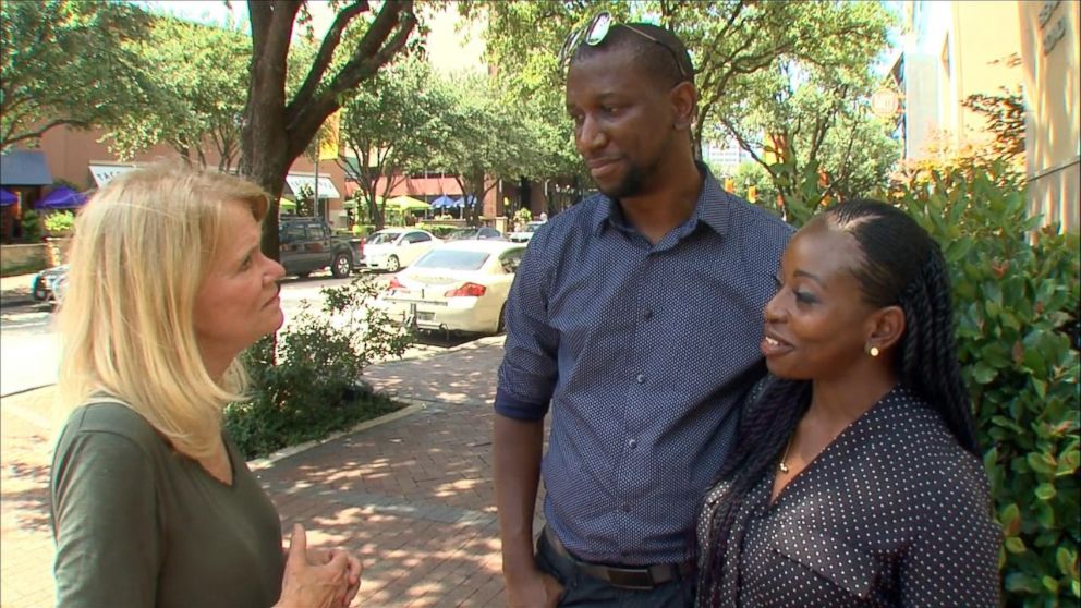 PHOTO: ABC News' Martha Raddatz interviews Valentine and Awujoola Okonkwo in Dallas, Texas, July 11, 2016. 