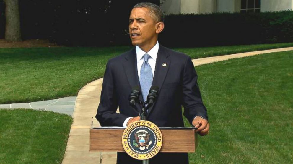 President Obama delivers a statement on the situation in Ukraine during a press conference on the South Lawn of the White House, Washington, July 21, 2014.