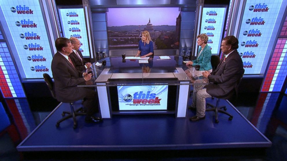 PHOTO: Rep Tom Cole (R) Oklahoma, ABC News Political Analyst Matthew Dowd, Former New Mexico Governor Bill Richardson, and ABC News' Cokie Roberts on 'This Week'