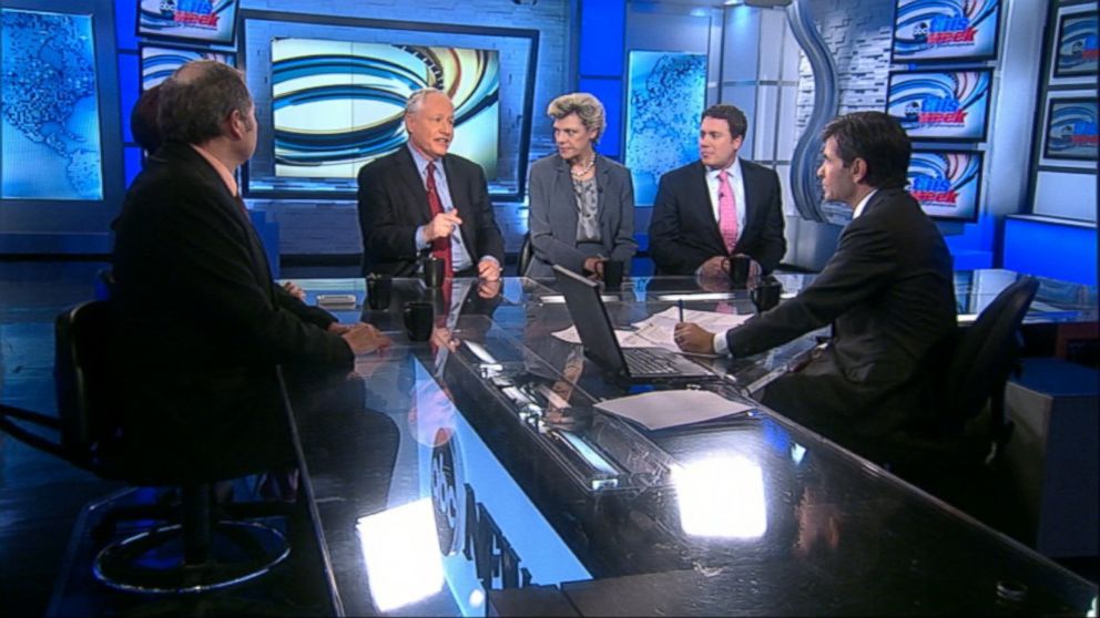 PHOTO: ABC News' Cokie Roberts, The Weekly Standard Editor Bill Kristol, Republican Strategist and CNN Contributor Ana Navarro, Former Montana Governor Brian Schweitzer, and BuzzFeed.com Editor-in-Chief Ben Smith on 'This Week'