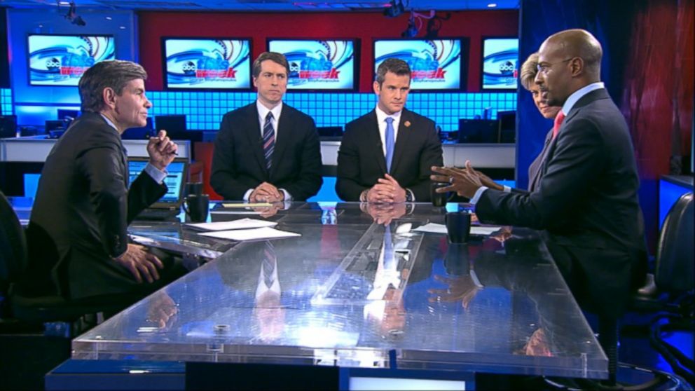 PHOTO: CNN's "Crossfire" Co-Host Van Jones, Rep. Adam Kinzinger (R) Illinois, National Review Editor Rich Lowry and ABC News' Cokie Roberts on 'This Week'