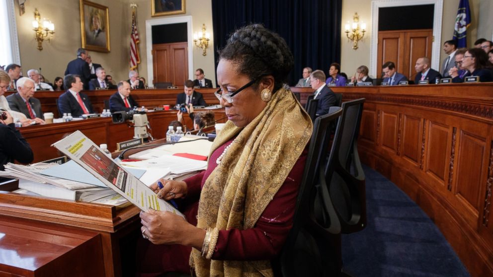 PHOTO: Rep. Sheila Jackson Lee, D-Texas, and the House Budget Committee works on the Republican health care bill, on Capitol Hill in Washington, March, 16, 2017.