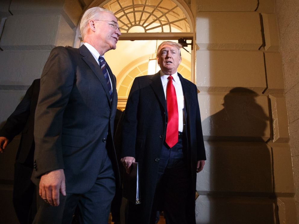 PHOTO: President Donald Trump and Heath and Human Services Secretary Tom Price arrive on Capitol Hill in Washington, March 21, 2017, for a meeting on healthcare with Republicans.